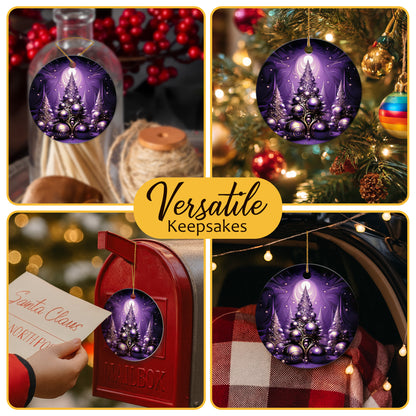 Netecom Purple Christmas Tree Baubles Ornament, Elegant Holiday Ceramic Ornament for Christmas Tree Hanging Decorations Gift, Home Decor, Gifts for Friends & Family, Holiday Party Present