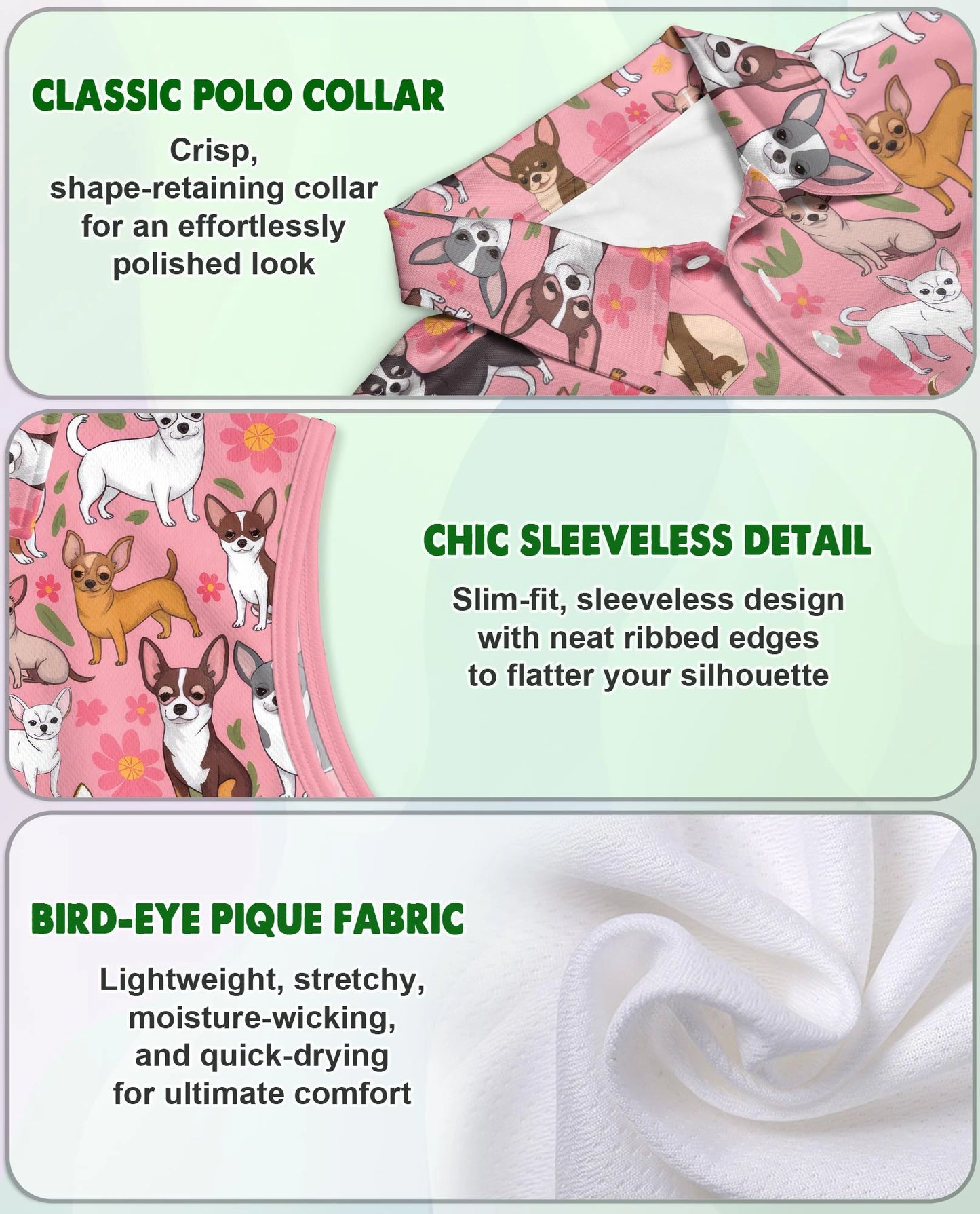 Floral Chihuahua Sleeveless Polo Shirt for Women | Netecom