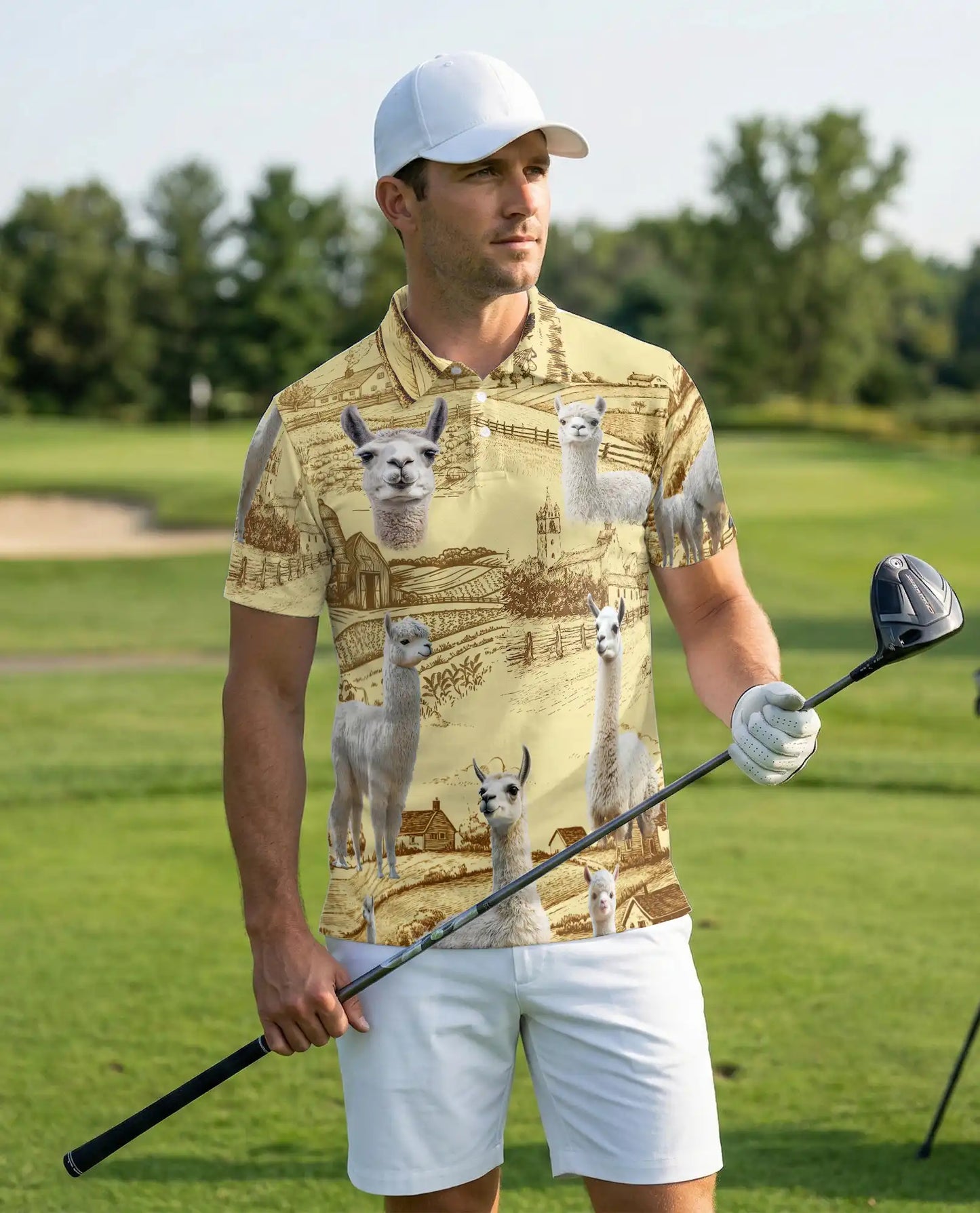 Cute Alpaca Farm 3D Polo Shirt for Men – Rustic Country Animal Style | Netecom
