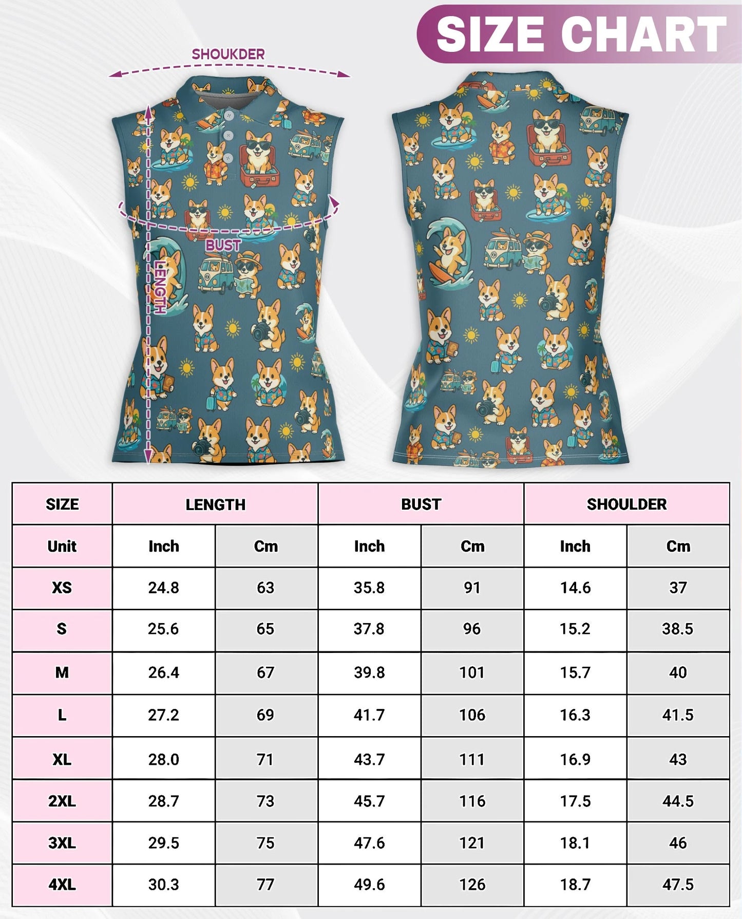 Cute Corgi Summer Beach Sleeveless Polo Shirt for Women – Dog Lover Style | Netecom