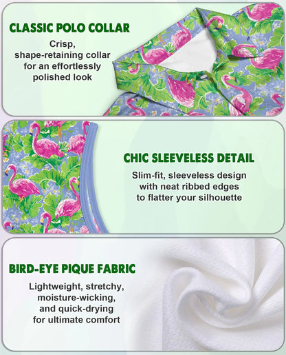 Watercolor Tropical Flamingo Sleeveless Polo Shirt for Women – Artistic Summer Style | Netecom