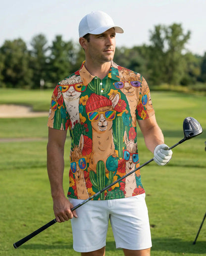 Funny Llama Cactus 3D Polo Shirt for Men – Desert Animal Style | Netecom