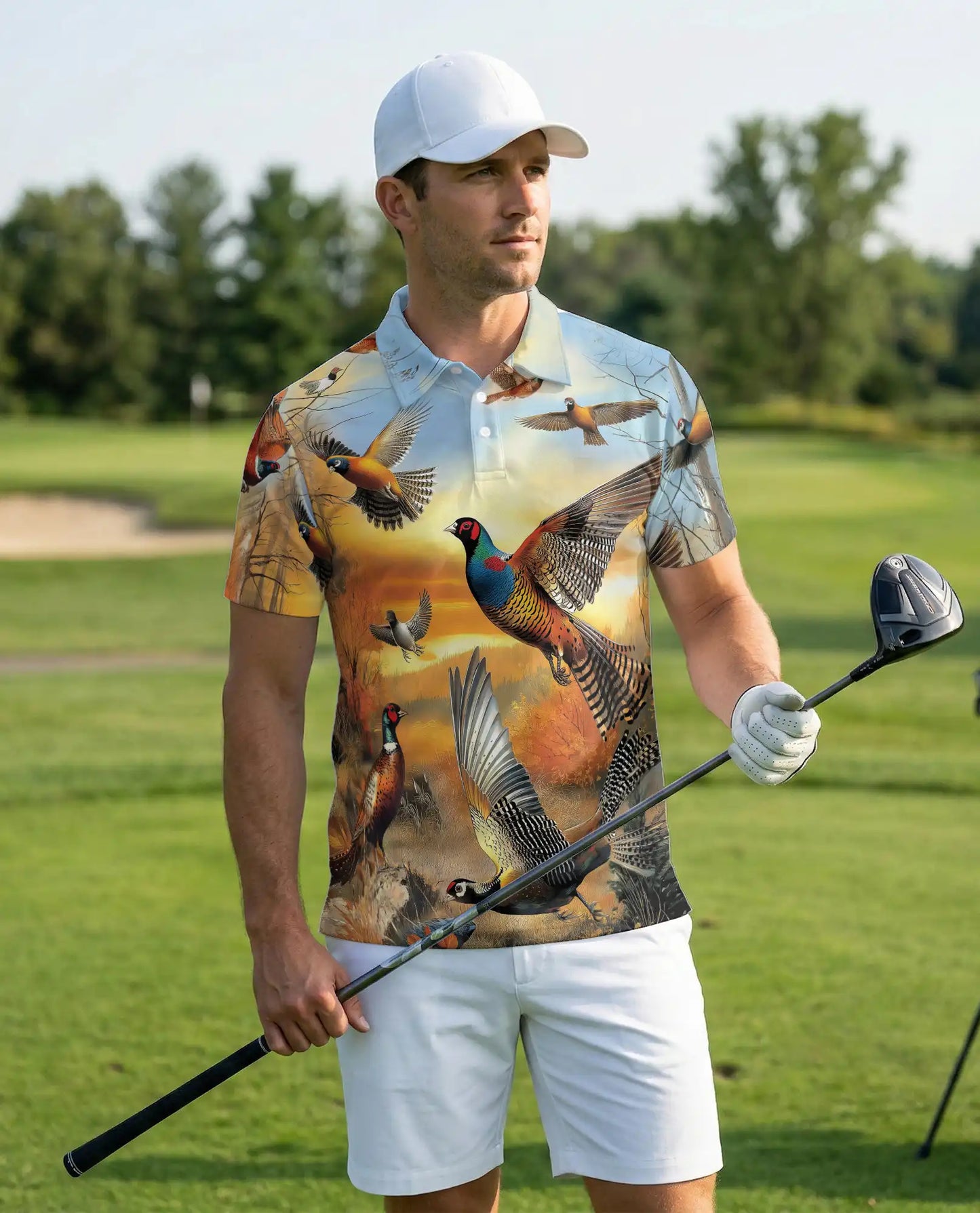 Pheasant Hunting Wildlife 3D Polo Shirt for Men – Rustic Outdoor Nature Style | Netecom