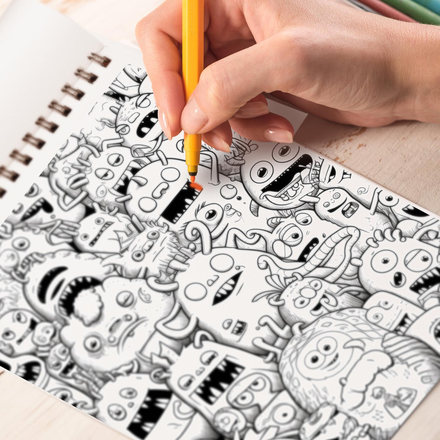 Monster Doodles Spiral Bound Coloring Book, Enjoy 30 Playful Monster Doodles Coloring Pages for Kids and Adults to Create Colorful Monstrous Characters