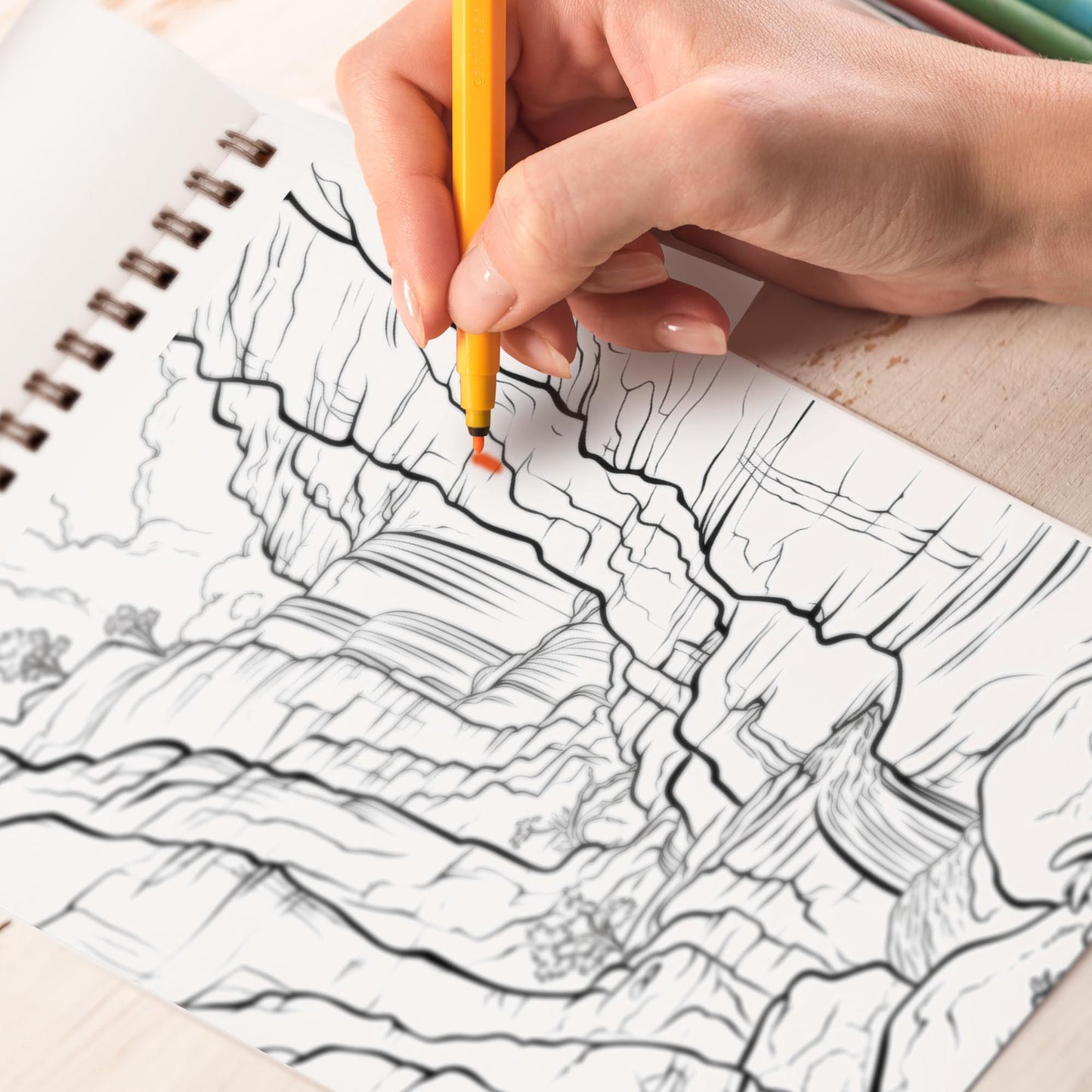 Canyon Landscape Spiral Bound Coloring Book, Discover the Beauty of Nature's Masterpieces with 30 Exquisite Coloring Pages that Showcase the Majestic Canyons and their Unique Features