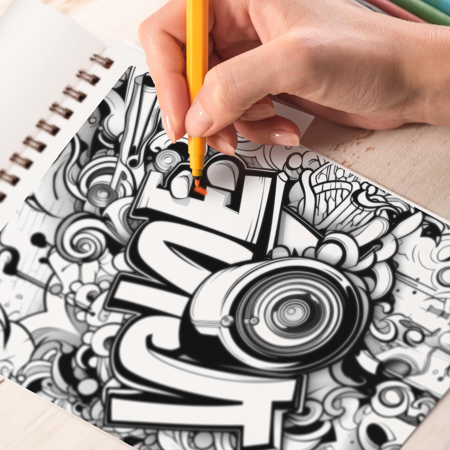 Graffiti Spiral Bound Coloring Book, Express Yourself with 30 Coloring Pages, Bringing Life to Walls adorned with Graffiti Art and Personal Messages