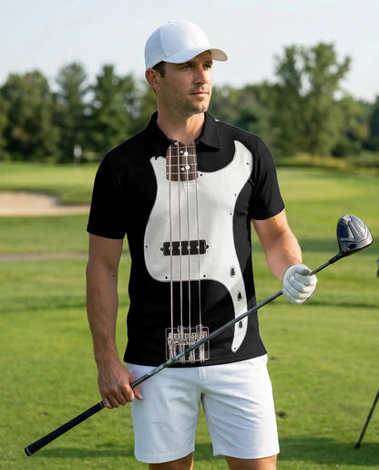 Bass Guitar 3D Polo Shirt for Men – Musician Rock Band Style | Netecom