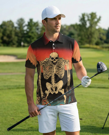 Skeleton Sunset Polo Shirt – Vintage Skull Print | Netecom