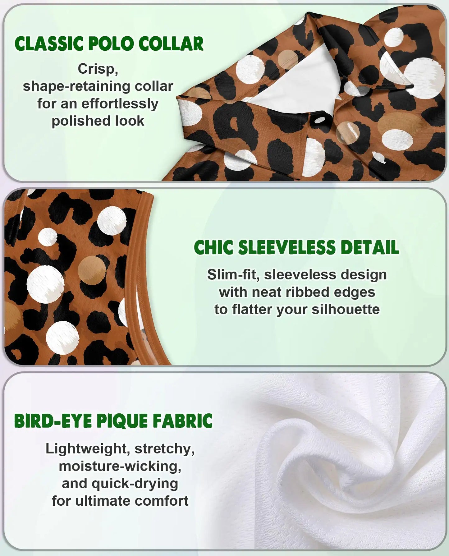 Leopard Polka Dot Print Sleeveless Polo Shirt for Women | Netecom