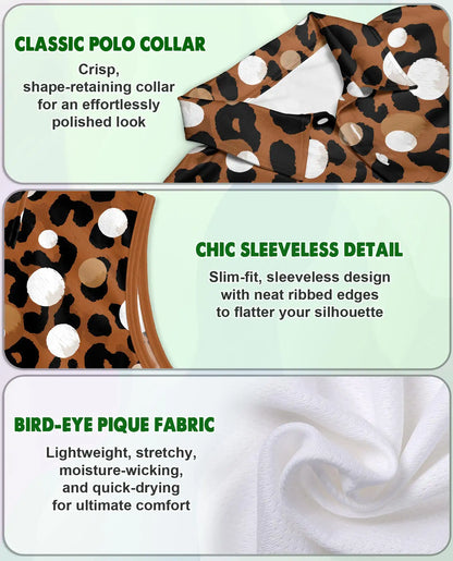 Leopard Polka Dot Print Sleeveless Polo Shirt for Women | Netecom
