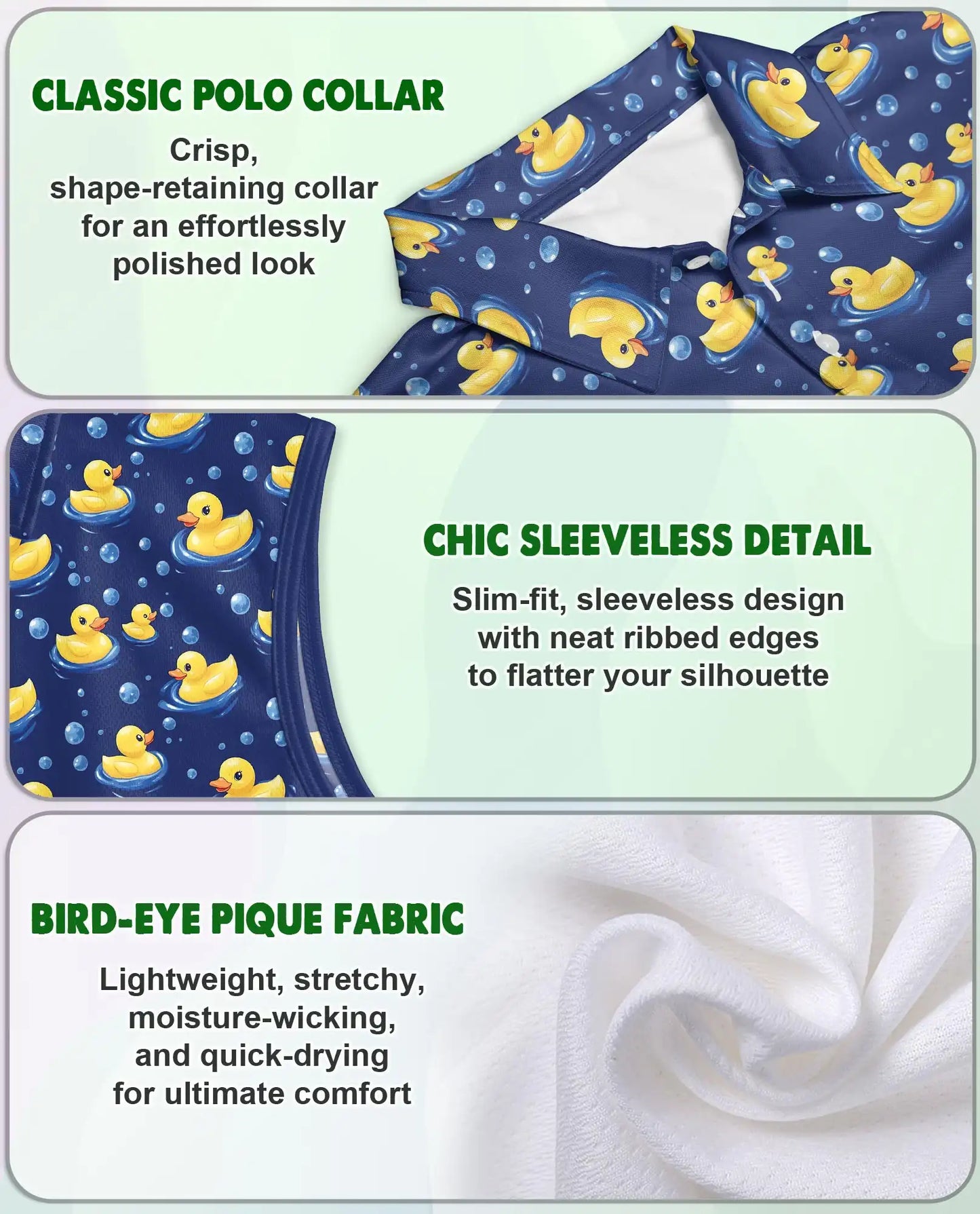 Cartoon Duck Pattern Sleeveless Polo Shirt for Women – Cute Animal Style | Netecom