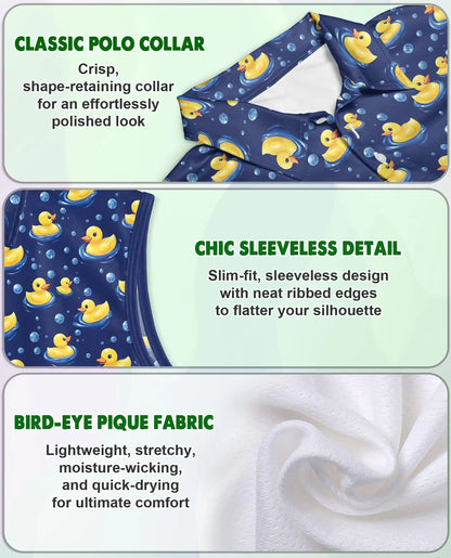 Cartoon Duck Pattern Sleeveless Polo Shirt for Women – Cute Animal Style | Netecom