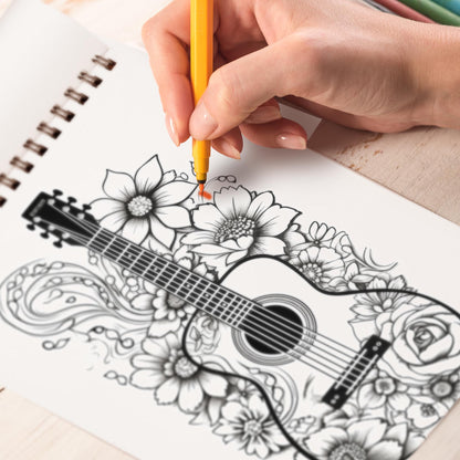 Guitar Spiral Bound Coloring Book, Unleash Your Artistic Talents in the Musical Journey with 30 Charming Guitar Coloring Pages for Coloring Enthusiasts to Embrace the Artistry and Soul of Guitars