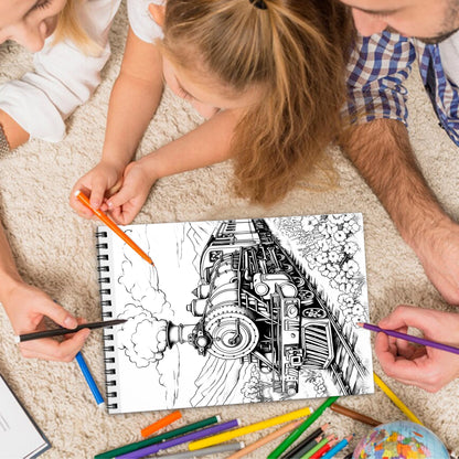 Enchanted Train Spiral Bound Coloring Book, Magical Train Journeys for a Whimsical Art Experience, Ideal for Train Enthusiasts and Dreamers