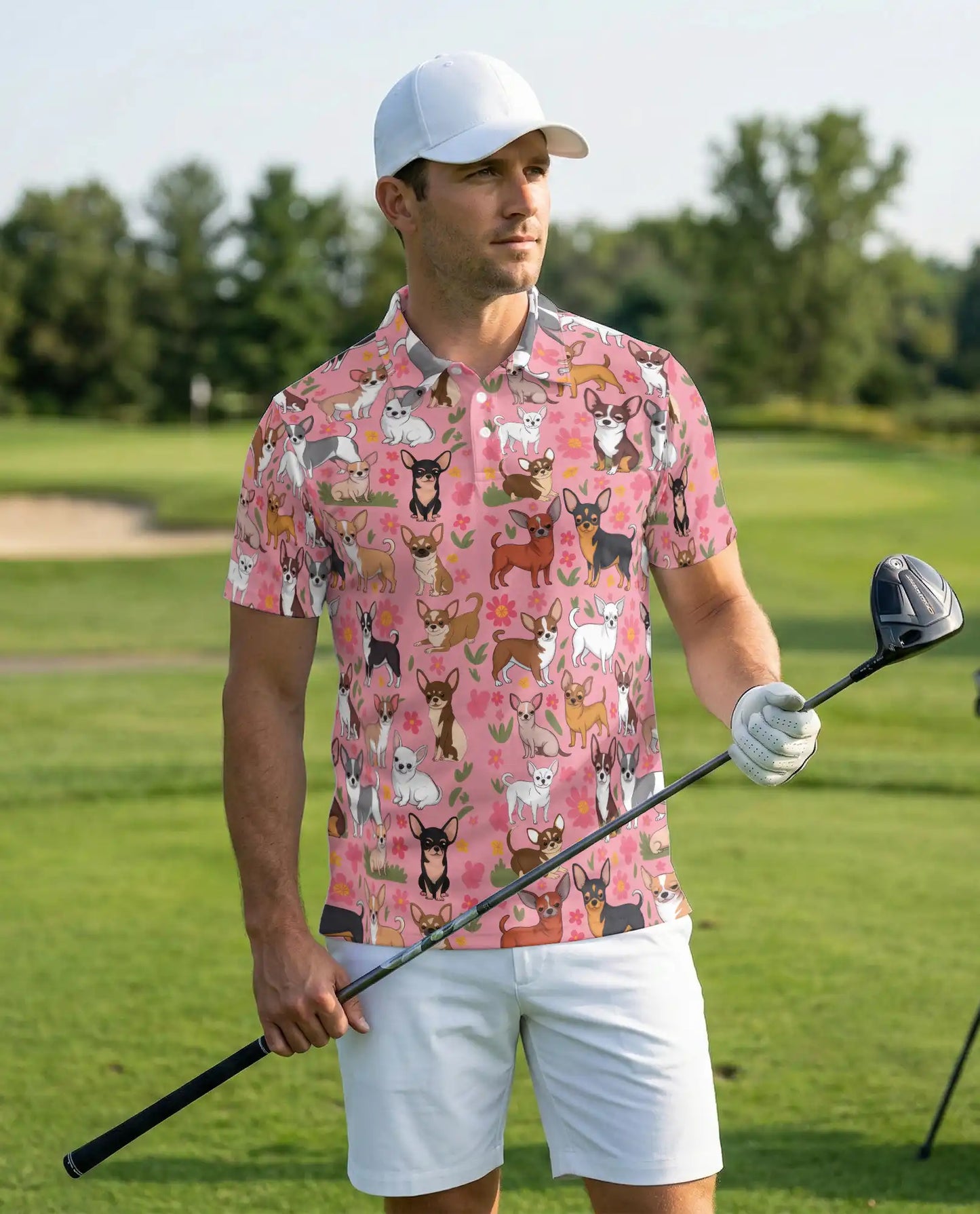 Cute Chihuahua Floral Pattern Polo Shirt | Netecom