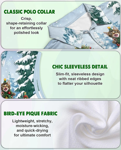 Cat Christmas Santa Sleeveless Polo Shirt for Women | Netecom