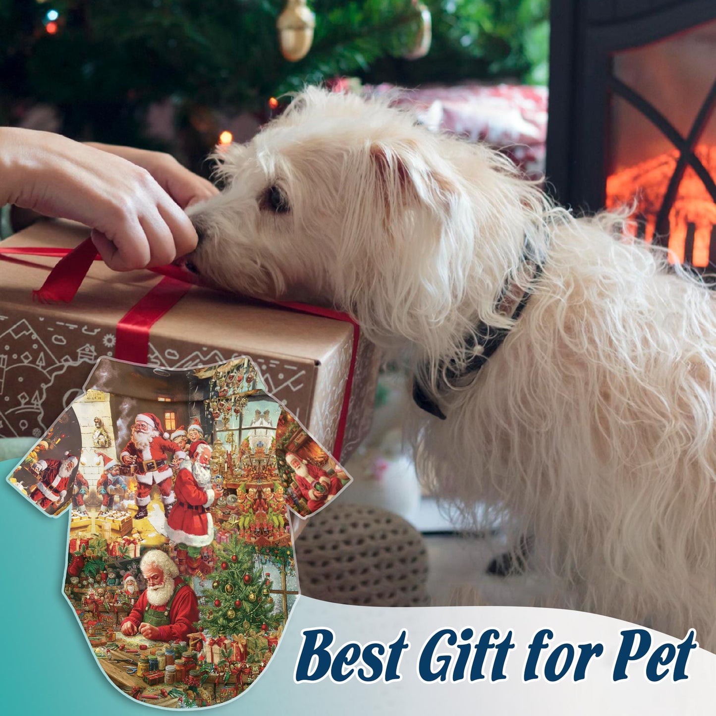 Netecom Matching Vintage Santa Claus Christmas Aloha Hawaiian Shirt for Dog and Owner, Aloha Summer Shirt, Retro Holiday Santa Print Outfit for Pet and Human, Beach Vacation Casual Wear