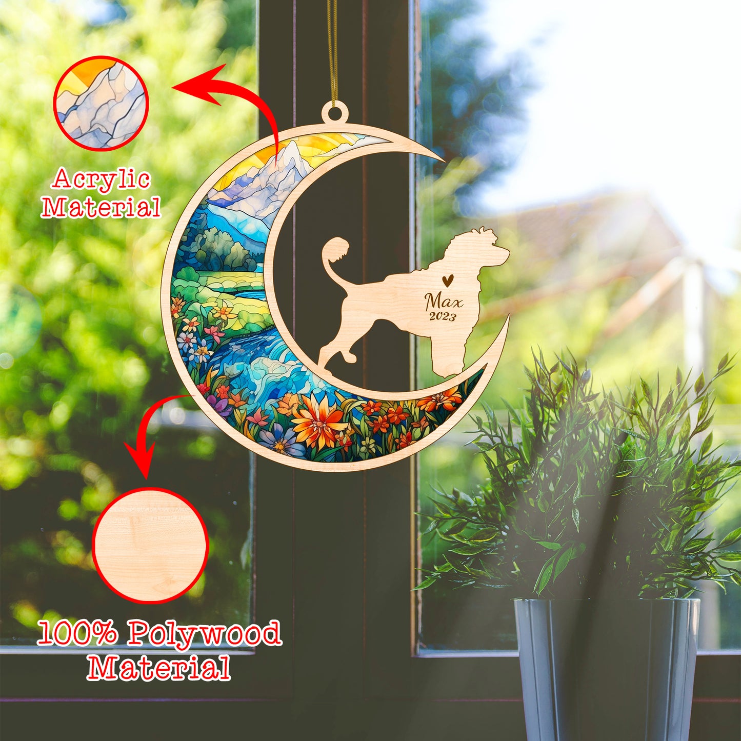 Netecom Portuguese Water Dog Memorial Suncatcher, Personalized Portuguese Water Christmas Ornament, Bereavement Gifts for Loss of Pet, Dog Grief Gift, Dog Death Sympathy Gift Pet Loss Sun Catchers