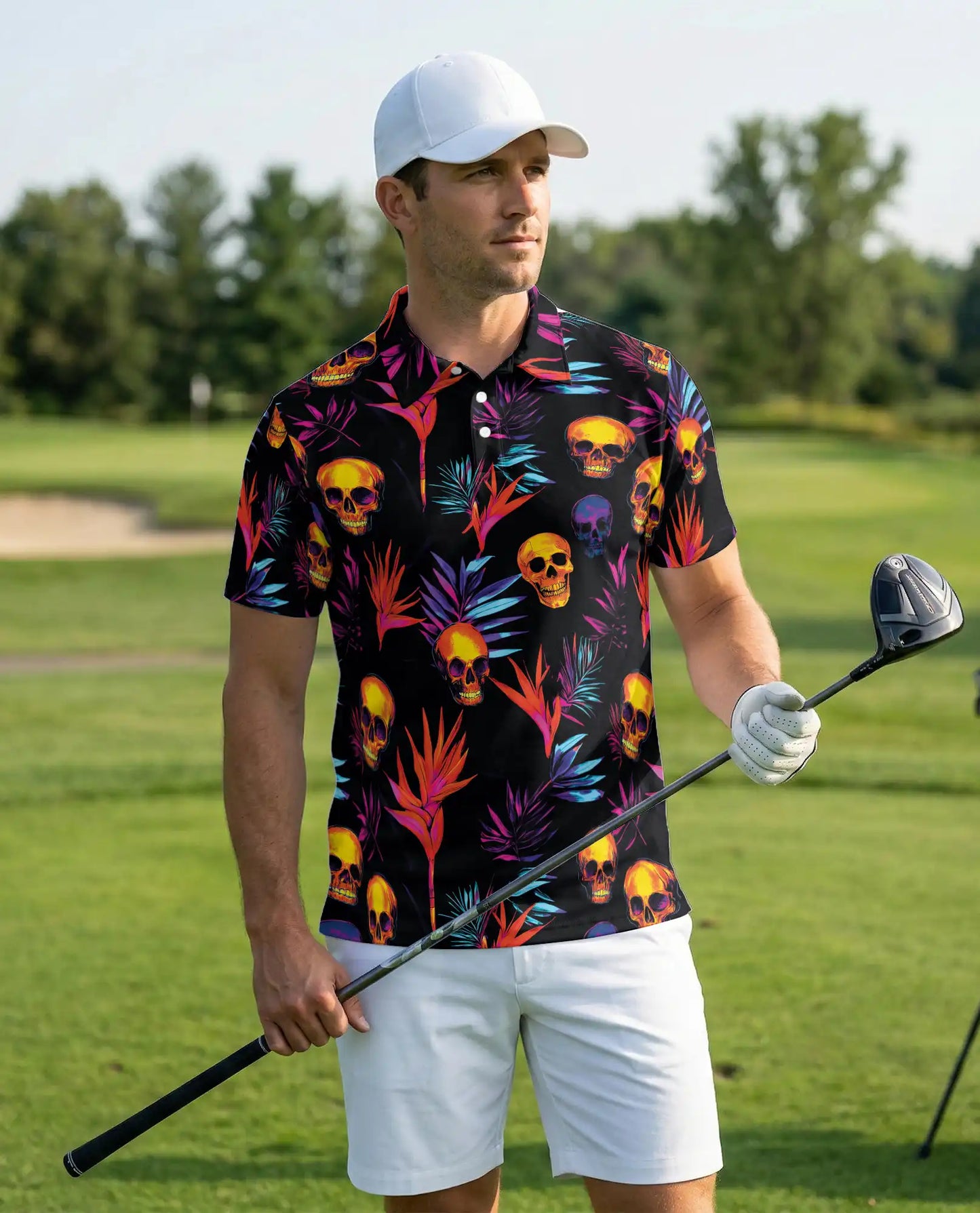 Neon Skull Polo Shirt – Tropical Gothic Print | Netecom