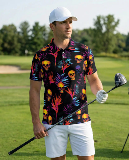 Neon Skull Polo Shirt – Tropical Gothic Print | Netecom