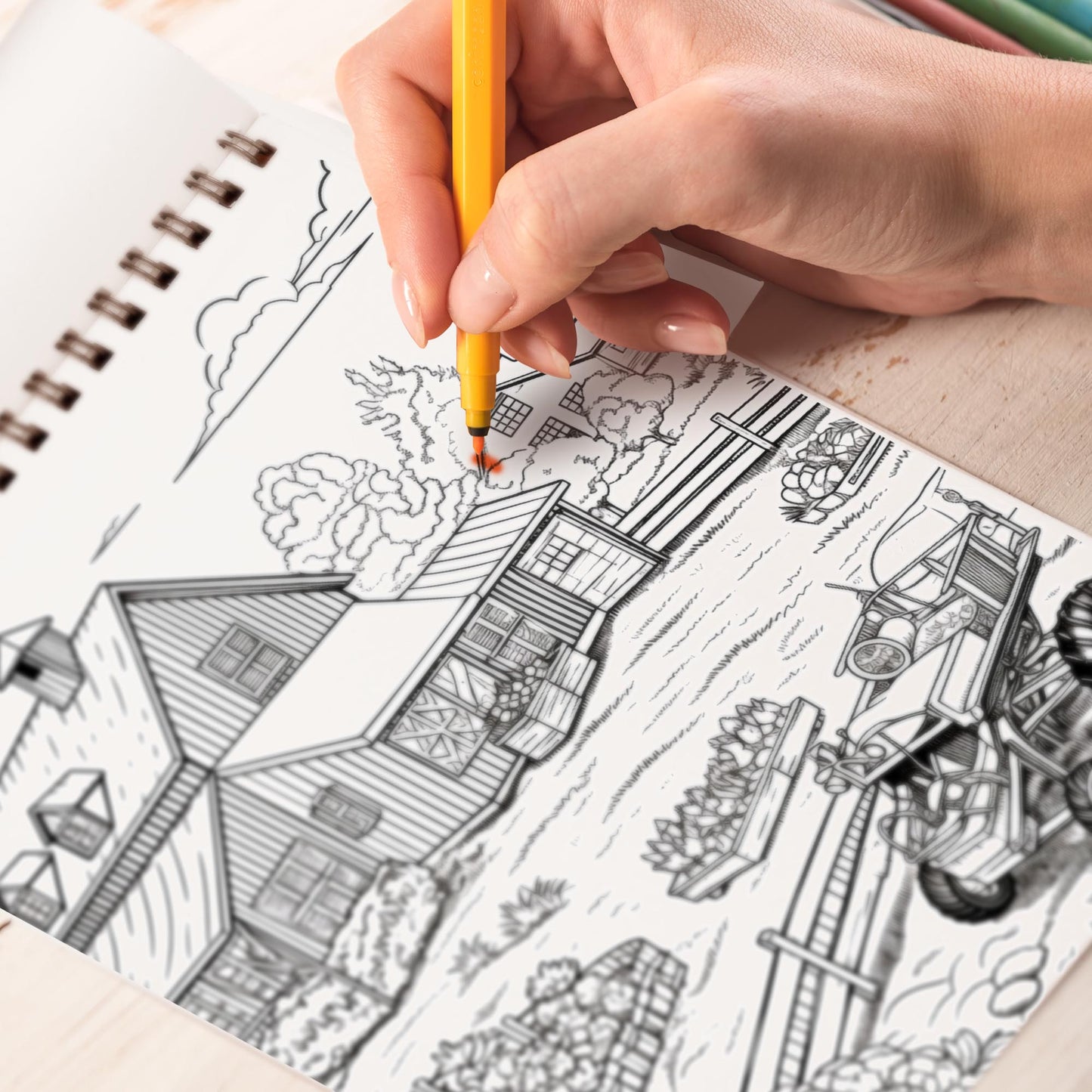 Countryside Life Spiral Bound Coloring Book, Discover the Tranquility of the Countryside with 30 Exquisite Coloring Pages that Showcase the Scenic Landscapes and Charming Elements of Rural Life