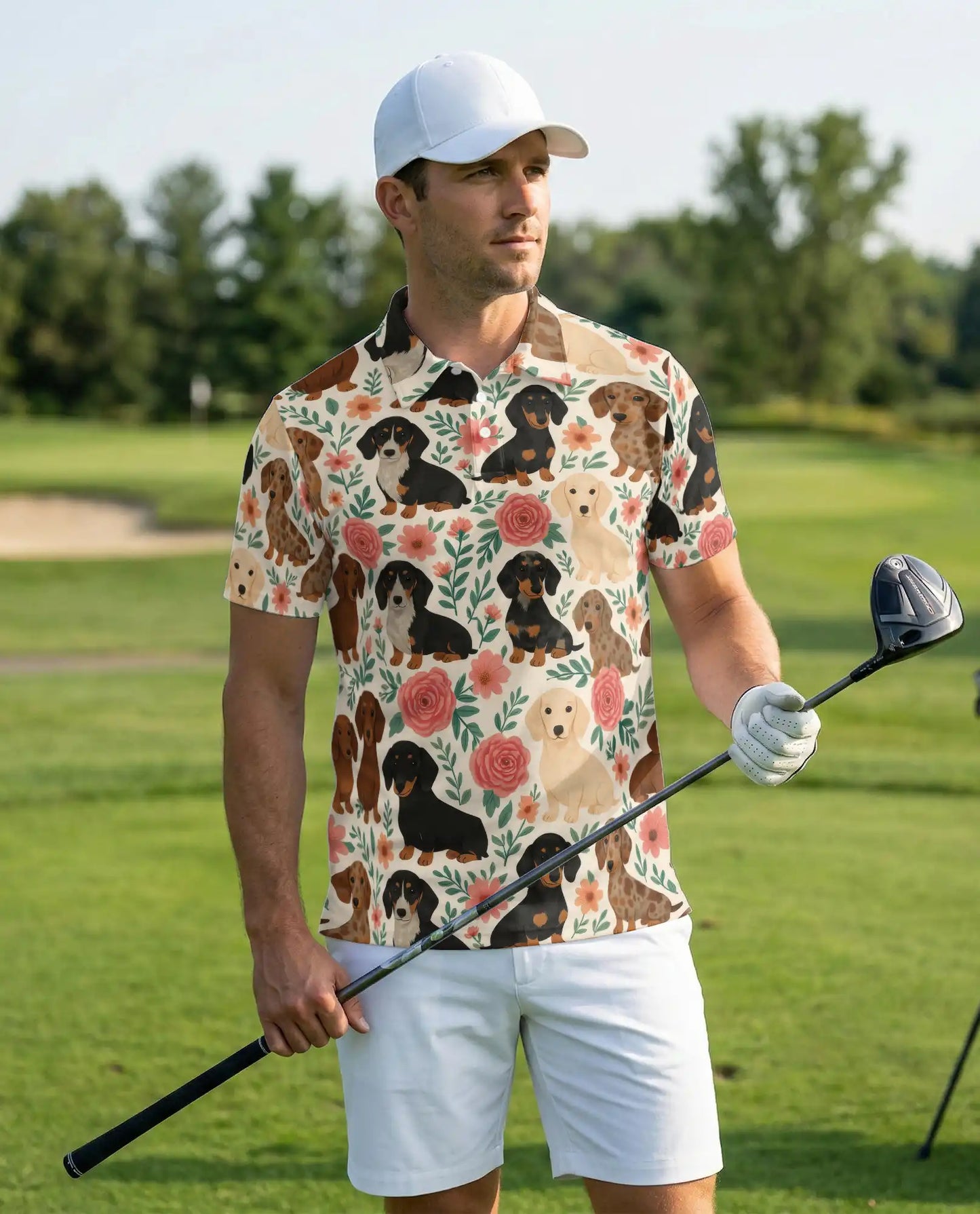 Dachshund Dog Pattern Polo Shirt for Men – Cute Pet Tropical Style | Netecom