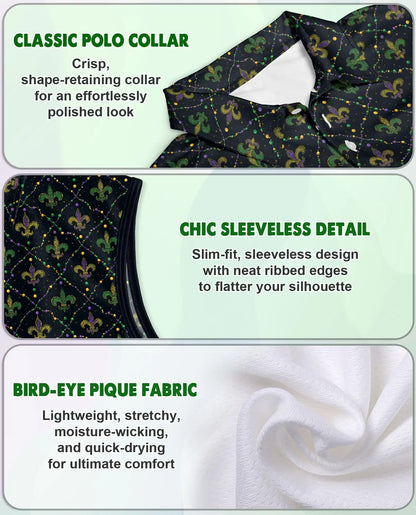 Fleur-de-lis Purple Green Sleeveless Polo Shirt for Women | Netecom