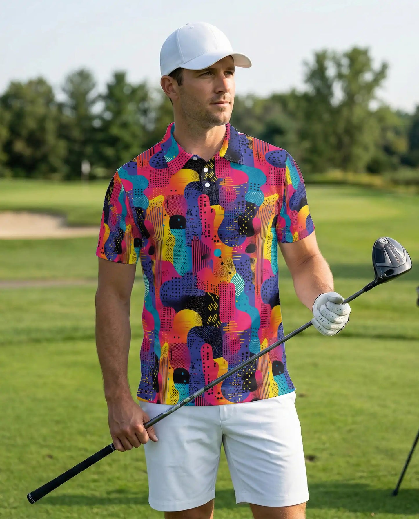 Colorful Abstract 3D Polo Shirt for Men – Retro Geometric Art Style | Netecom