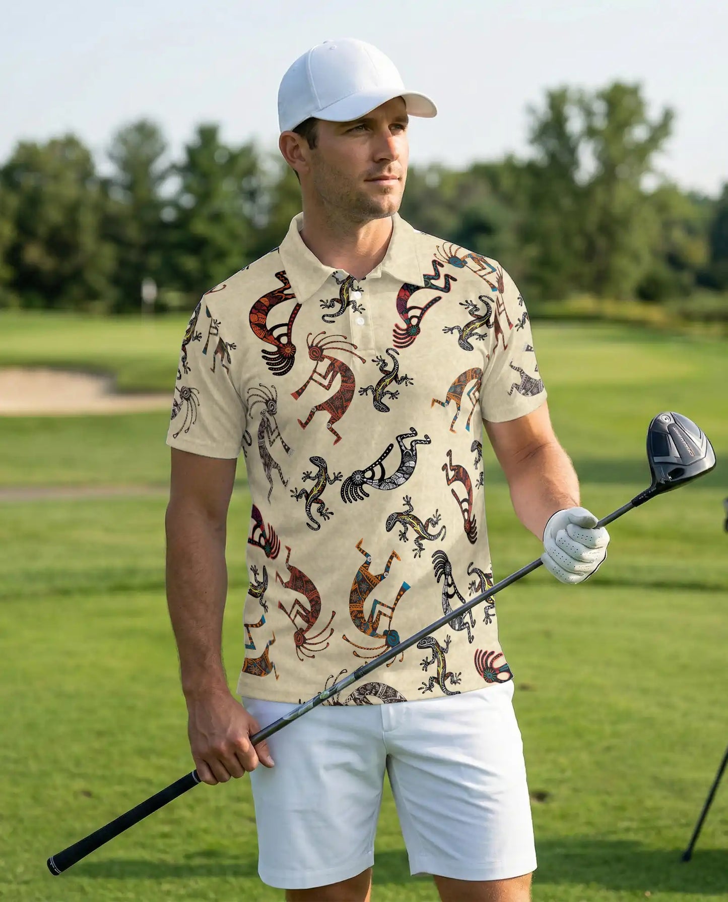 Kokopelli Polo Shirt – Tribal Lizard Pattern Print | Netecom