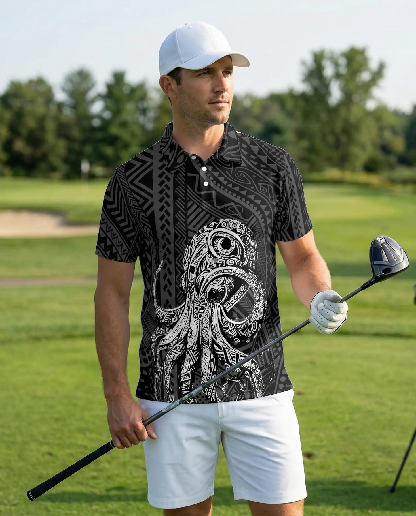Tribal Octopus Polynesian 3D Polo Shirt for Men – Ocean Tattoo Island Style | Netecom