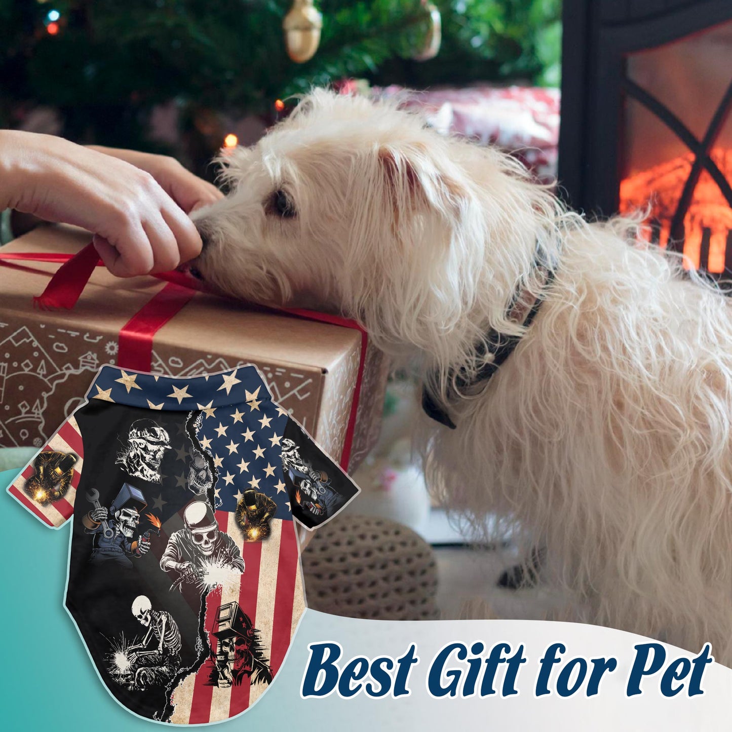 Netecom Matching Patriotic Welder Aloha Hawaiian Shirt for Dog and Owner, Limited Edition Summer Button Down Shirt, Bold Casual Beach Vacation Wear for Pet and Human