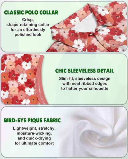 Ditsy Floral Print Sleeveless Polo Shirt for Women  | Netecom