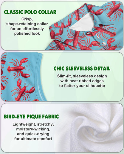Lobster Red Pattern Sleeveless Polo Shirt for Women | Netecom
