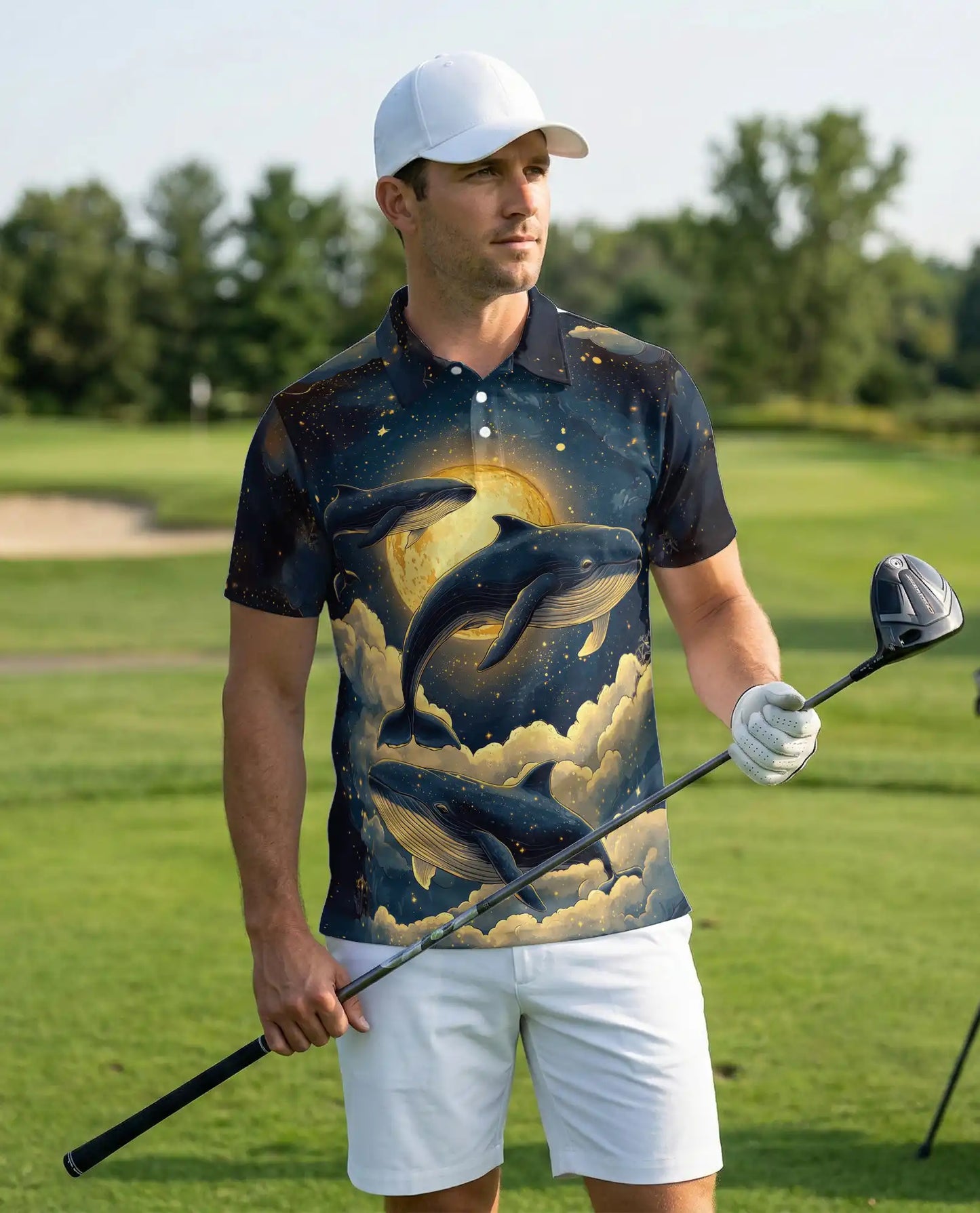Whale Galaxy Polo Shirt – Moon Ocean Print | Netecom