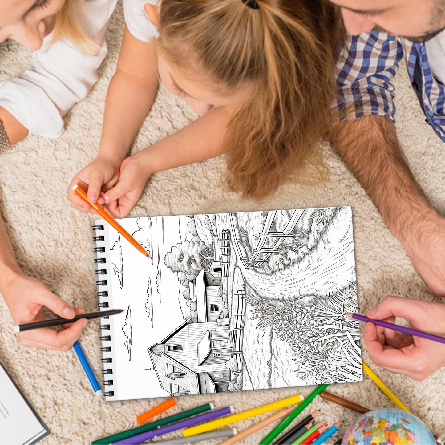 Country Life Spiral Bound Coloring Book, Idyllic Country Life Illustrations for a Peaceful Coloring Experience, Perfect for Rural Beauty Admirers