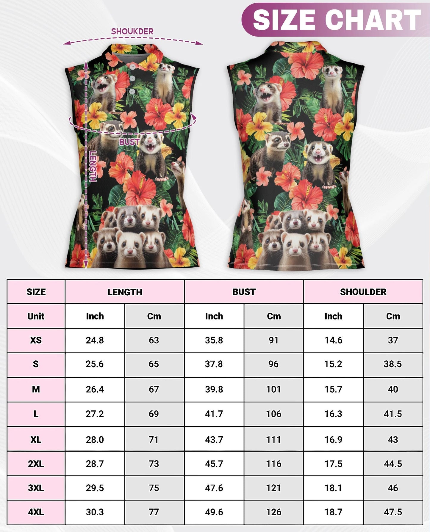 Ferrets Tropical Sleeveless Polo Shirt for Women | Netecom