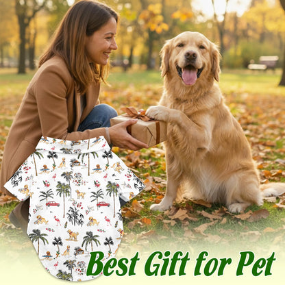 Cute Golden Retriever Beach Print Hawaii Dog and Owner Matching Button Shirts