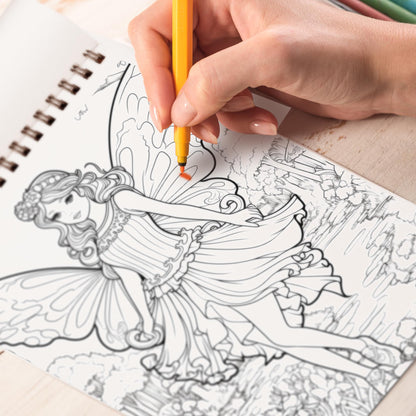 Fairyland Spiral Bound Coloring Book, Delight in 30 Shimmering Coloring Pages, Featuring Fairies with Glittering Wings and Delicate Fairy Dust