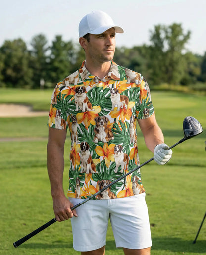 Saint Bernard Polo Shirt – Tropical Floral Dog Print | Netecom