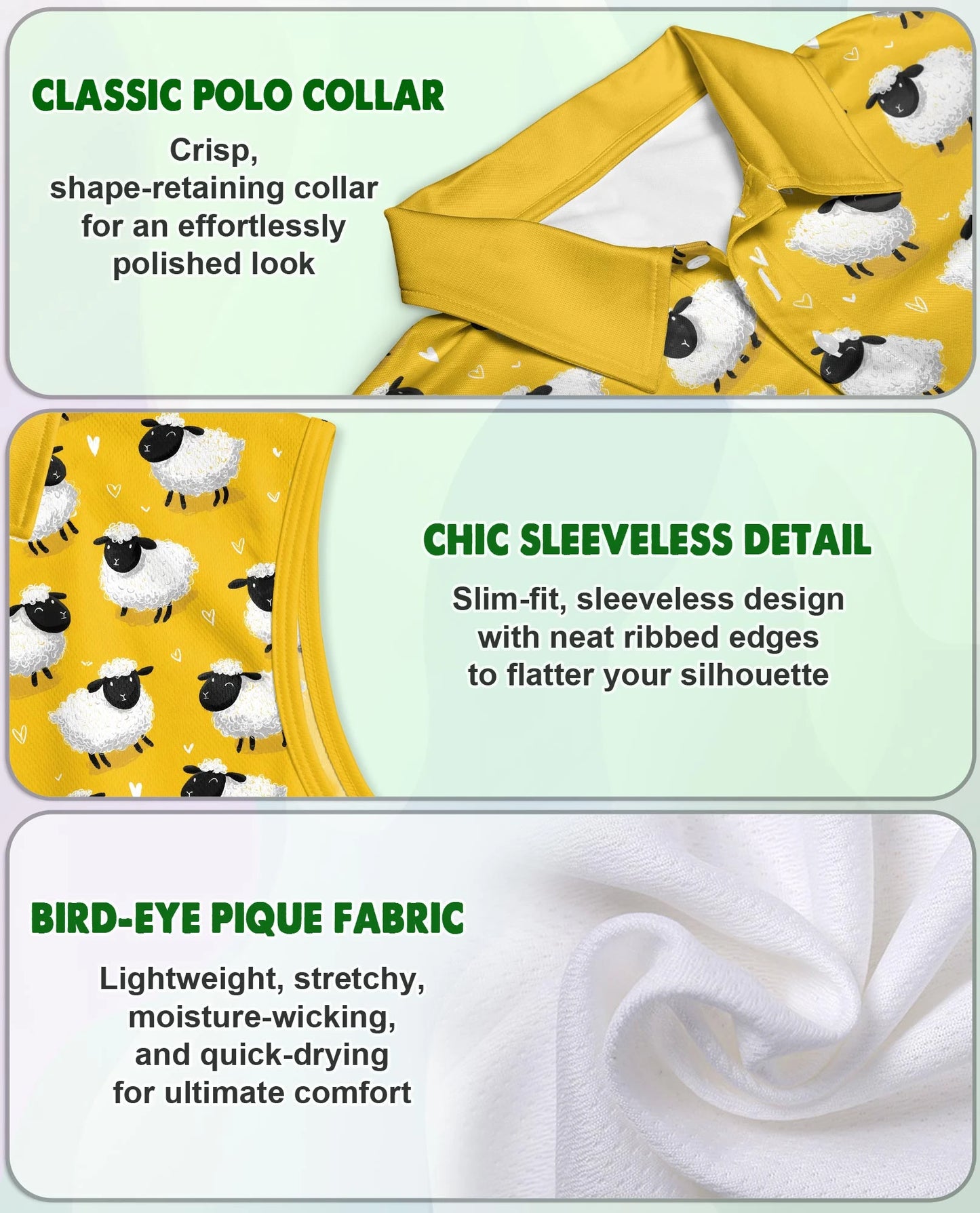 Cute Sheep Sleeveless Polo Shirt for Women – Adorable Farm Animal Style | Netecom