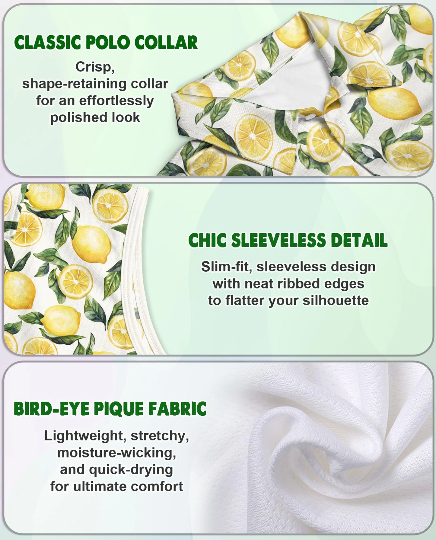 Lemon Pattern Sleeveless Polo Shirt for Women | Netecom
