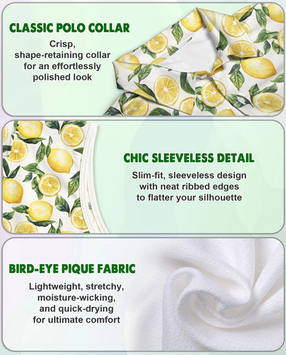 Lemon Pattern Sleeveless Polo Shirt for Women | Netecom
