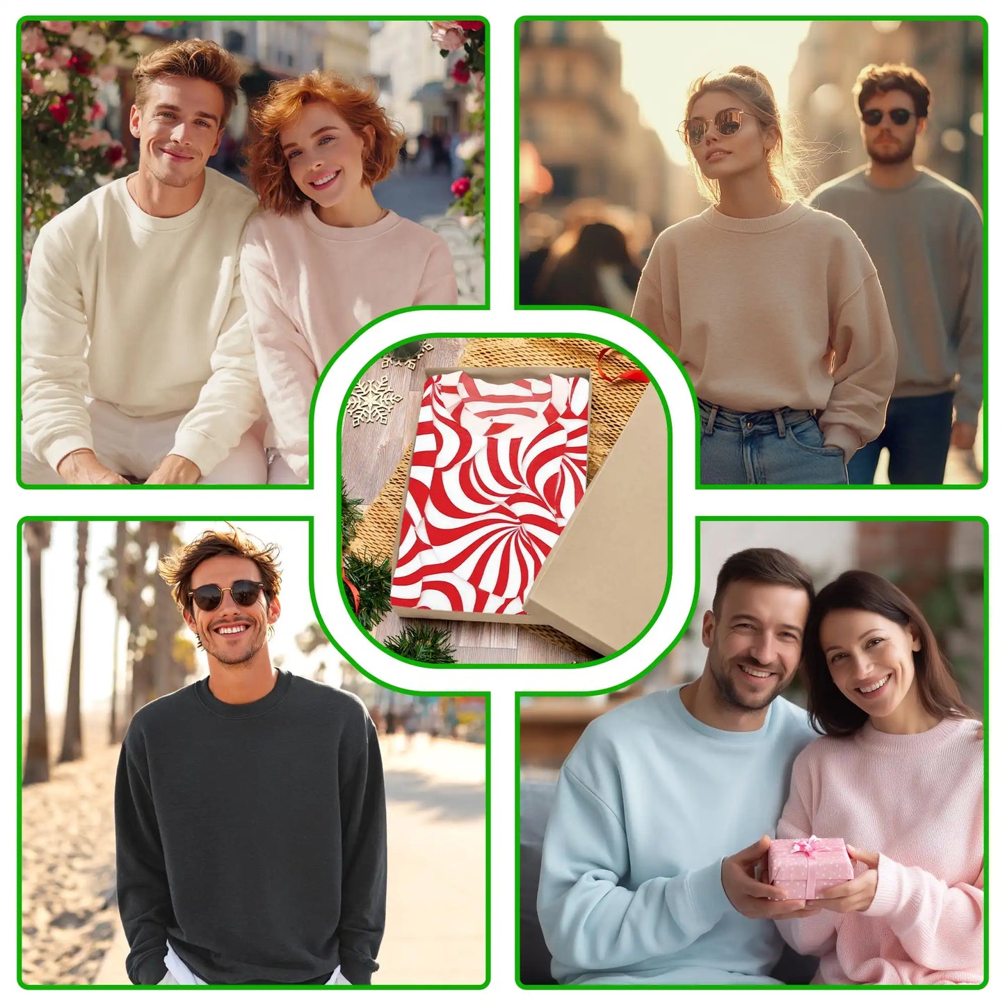 Red and White Candy Cane Stripes Sweatshirt, 3D All Over Print Christmas Holiday Crewneck Pullover for Men Women, Candy Cane Lover Gift - Netecom