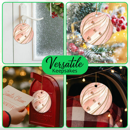Netecom Elegant Pink Baubles Christmas Ornaments, Ceramic Hanging Balls with Glitter Swirl Keepsake Ornament for Xmas Tree Decorations, Gifts for Holiday, Party, Home Decor