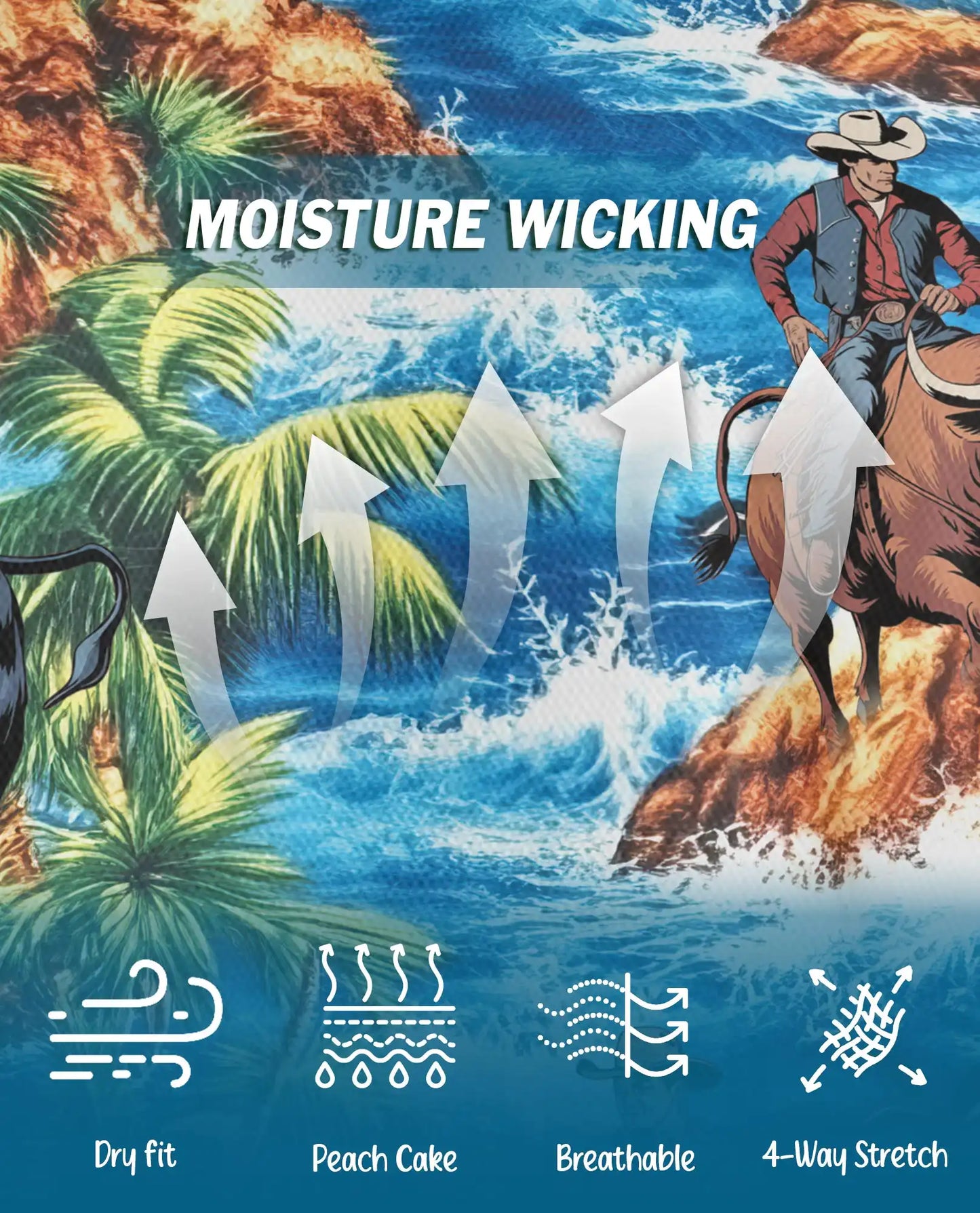 Tropical Rodeo Polo Shirt for Men - Cowboy Bull Riding | Netecom