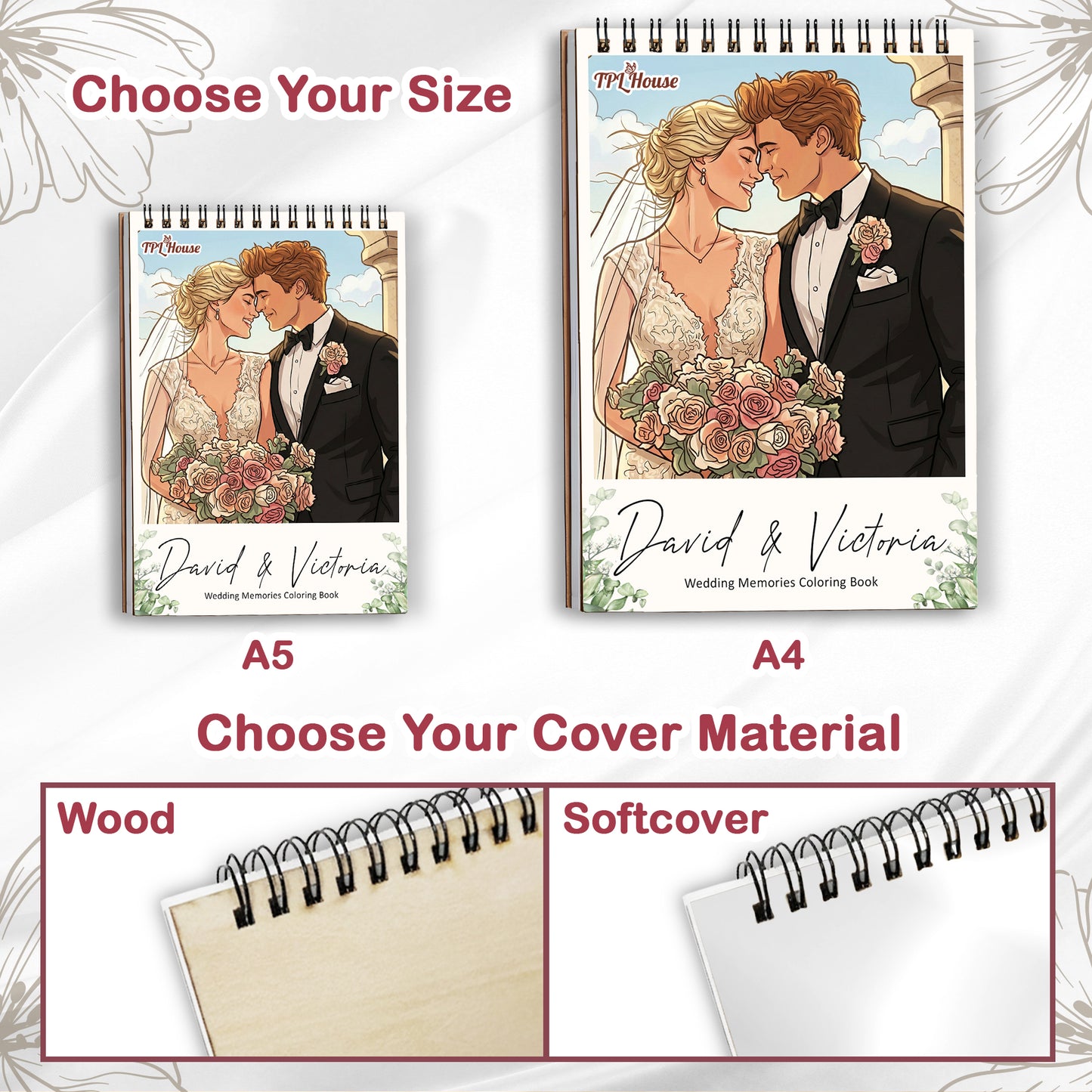 Personalized Wedding Memory Coloring Book for Adults – Custom Coloring Pages from Your Wedding Photos , 12–48 Pages, Memory Keepsake Gift, Premium Wooden Cover, Spiral Binding