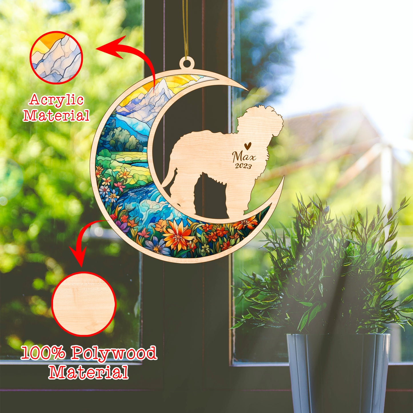 Netecom Labradoodle Dog Memorial Suncatcher, Personalized Dog Christmas Ornament with Name Date, Dog Death Sympathy Gift for Pet Loss Sun Catchers, Dog Grief Gift, Bereavement Gifts for Loss of Pet