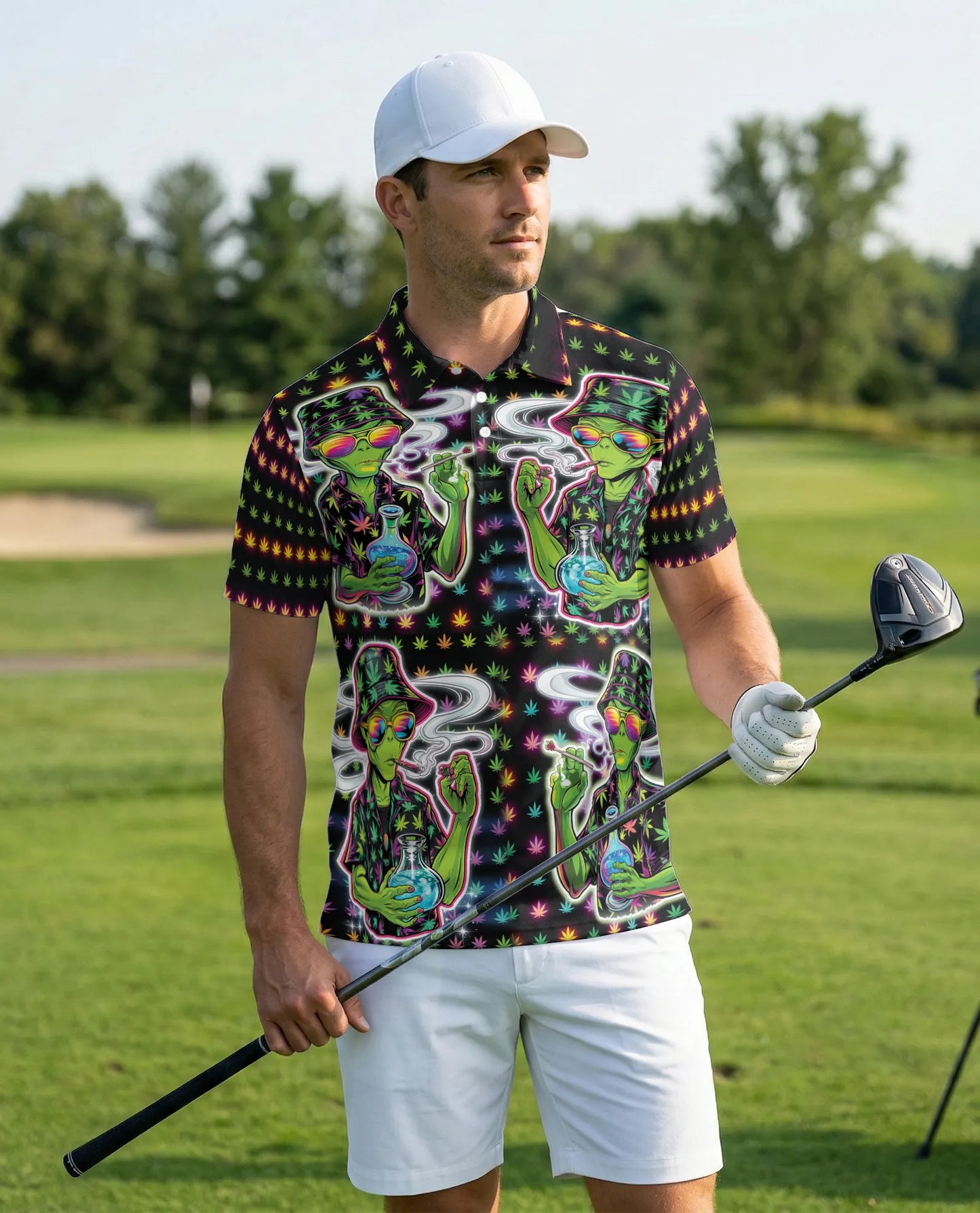 Funny Alien Neon 3D Polo Shirt for Men – Psychedelic Space Style | Netecom