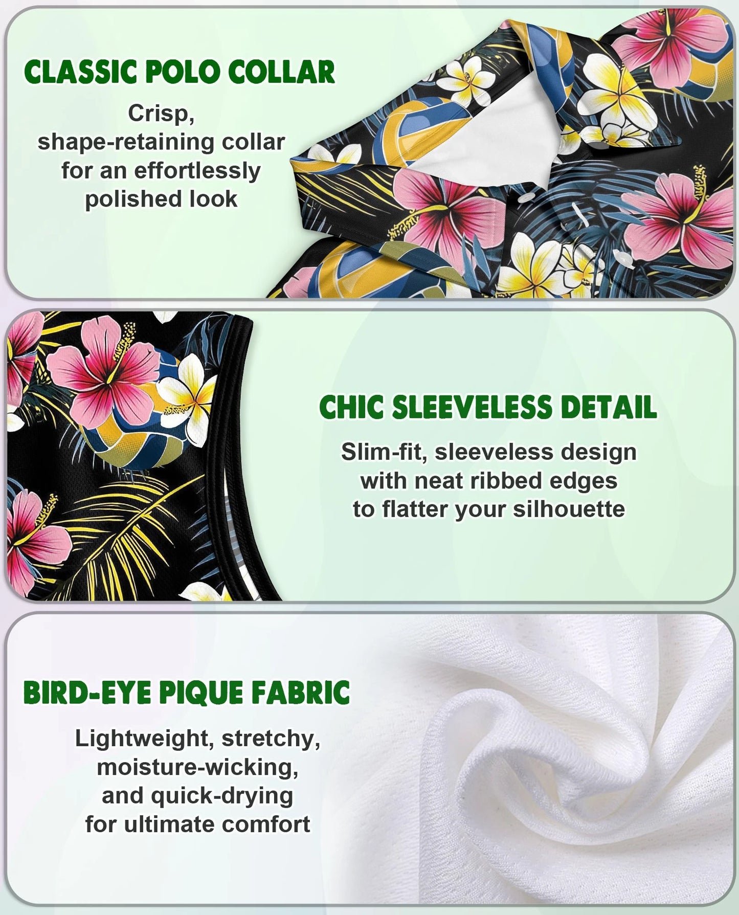 Volleyball Flower Sleeveless Polo Shirt for Women | Netecom