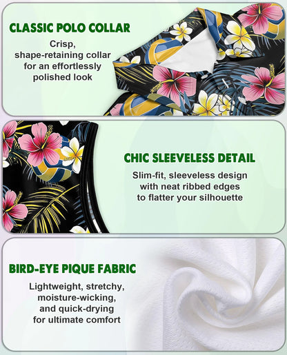 Volleyball Flower Sleeveless Polo Shirt for Women | Netecom